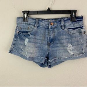 Forever 21 Destroyed Light Wash Low Rise Denim Shorts Size 27